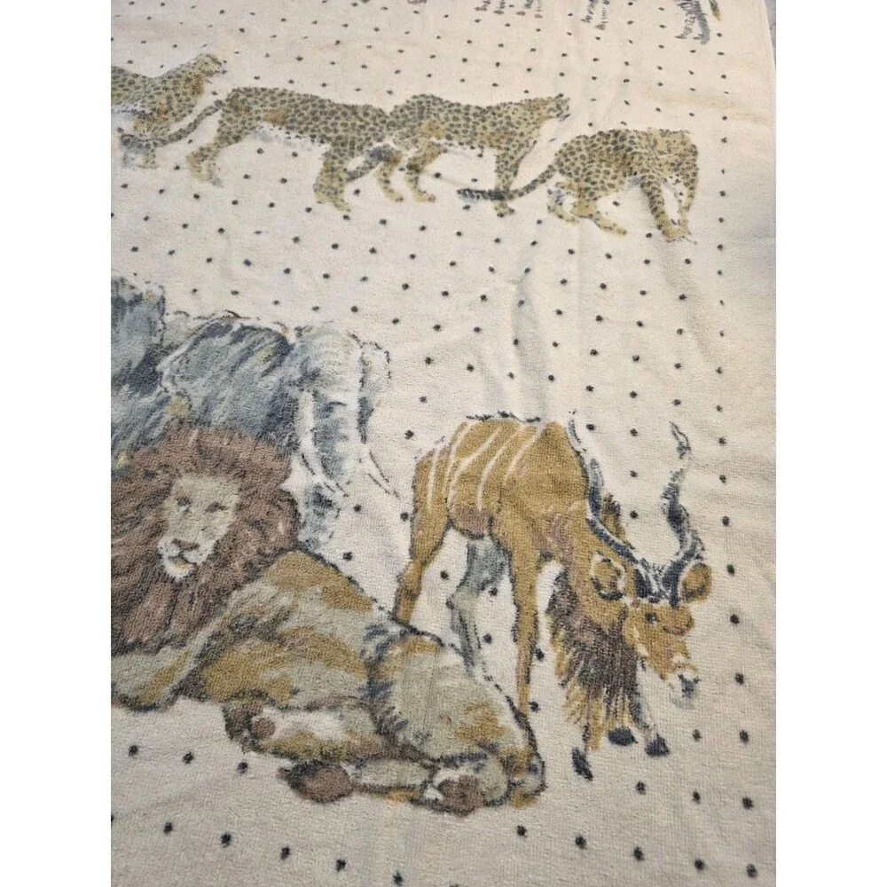 Vintage Safari Animal Bath Beach Towel Lion Zebra Elephant Cheetah Fringe 34x58